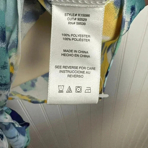 Kut FromThe Kloth Yellow Blue Lightweight Long Sleeve Button Down Front Knot H31 - Picture 4 of 6